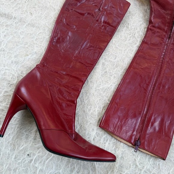 Y2K Cherry Red Stiletto Knee-High Leather Boots – 6.5 - Picture 2 of 6